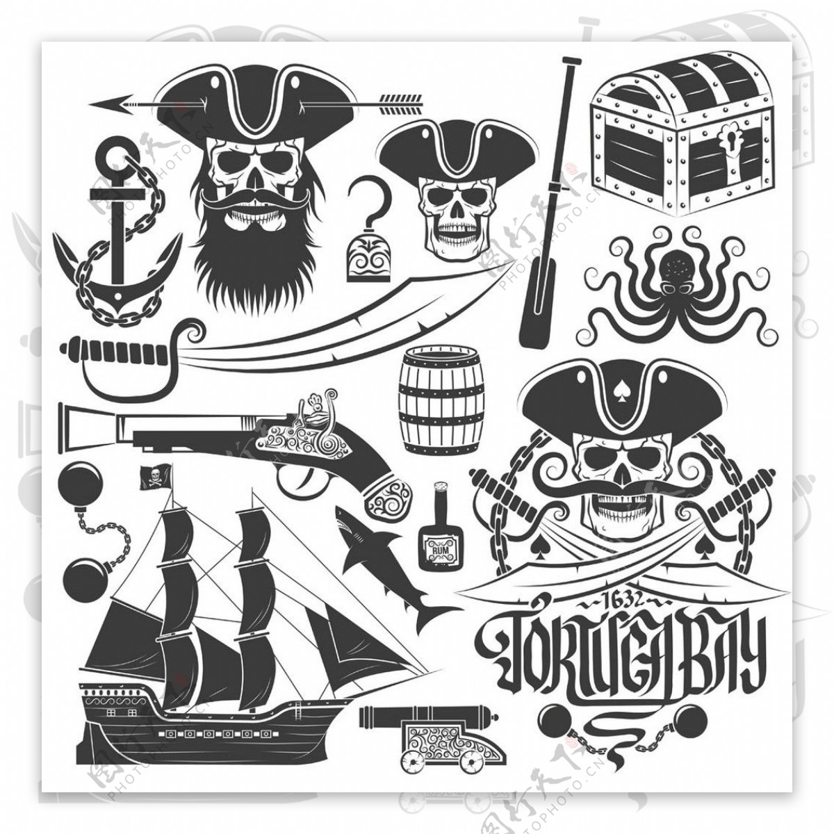 轮船海盗标签图片