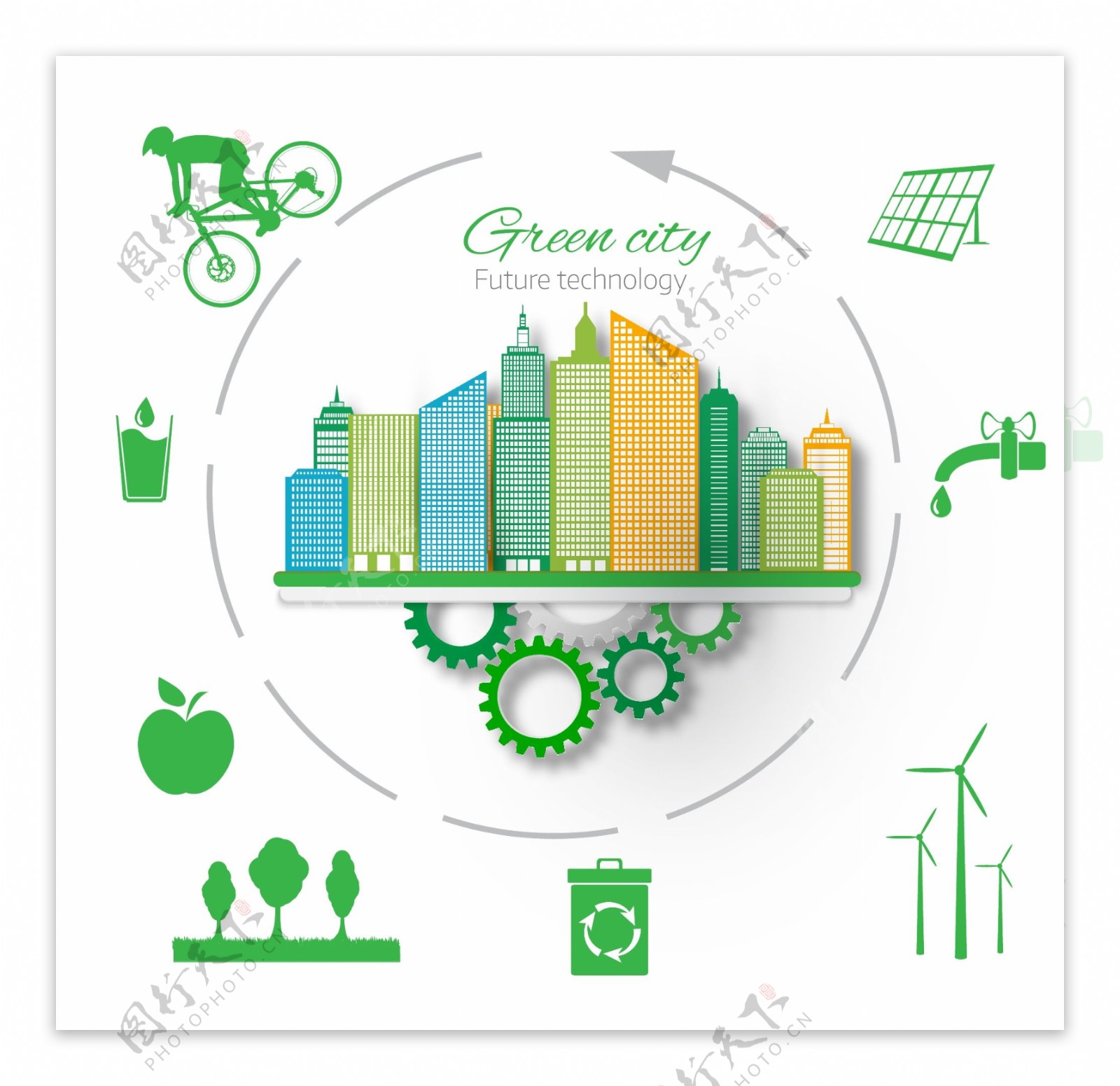 未来科技与绿色城市矢量素材下载