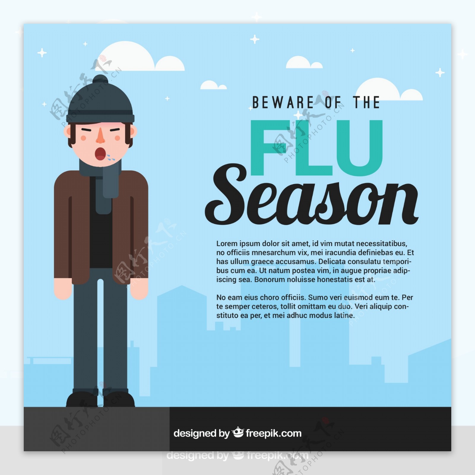 男子和流感季预防插画矢量素材
