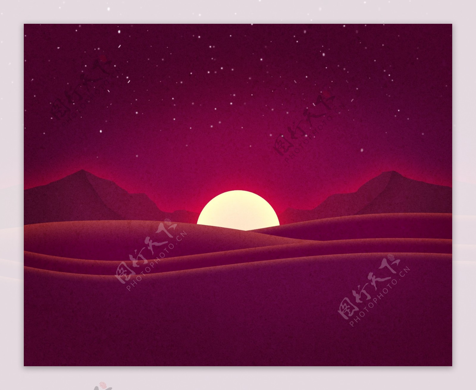 唯美沙漠日落插画