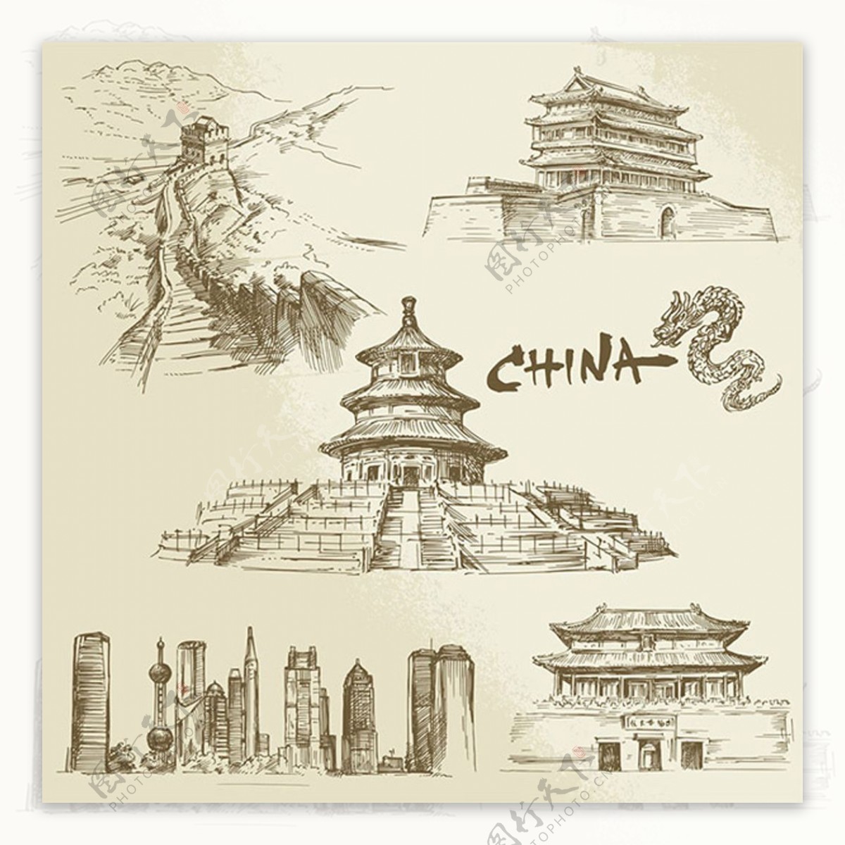 中国著名建筑插画