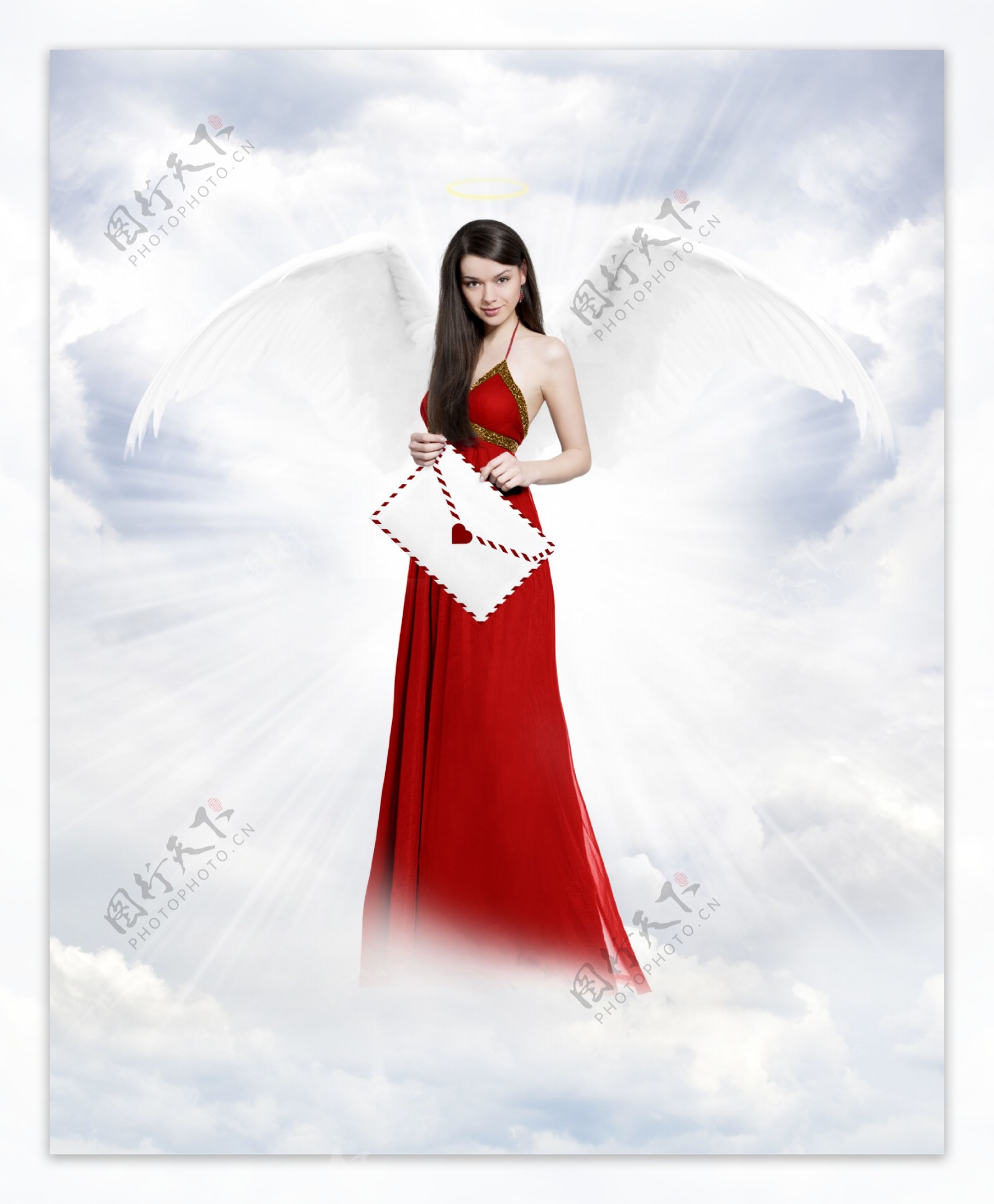 手拿情书的天使美女图片