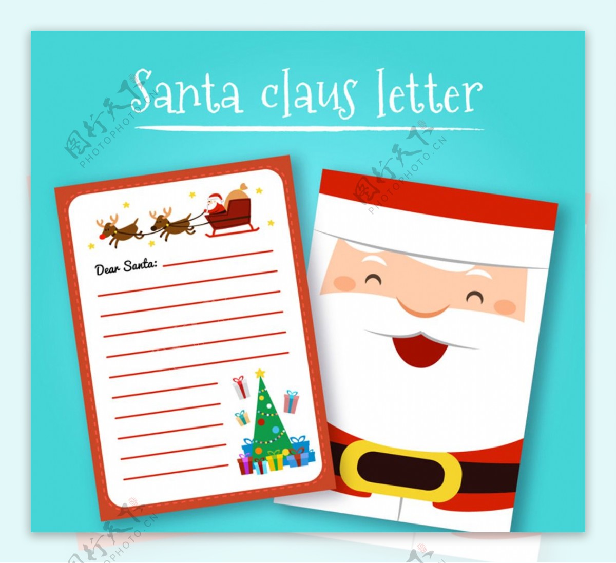 卡通圣诞老人信纸矢量素材