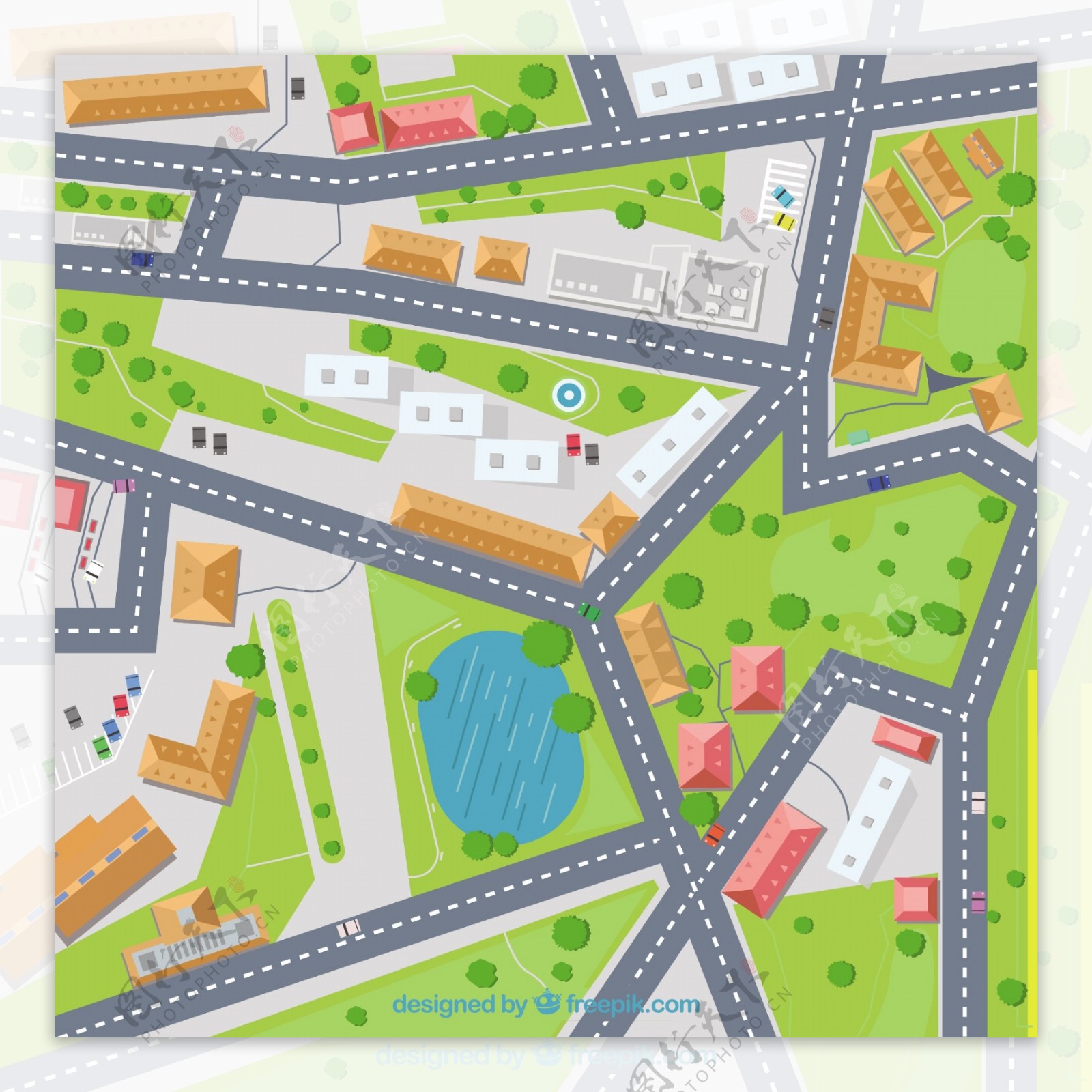 街道道路房子绿地分布图地图矢量素材