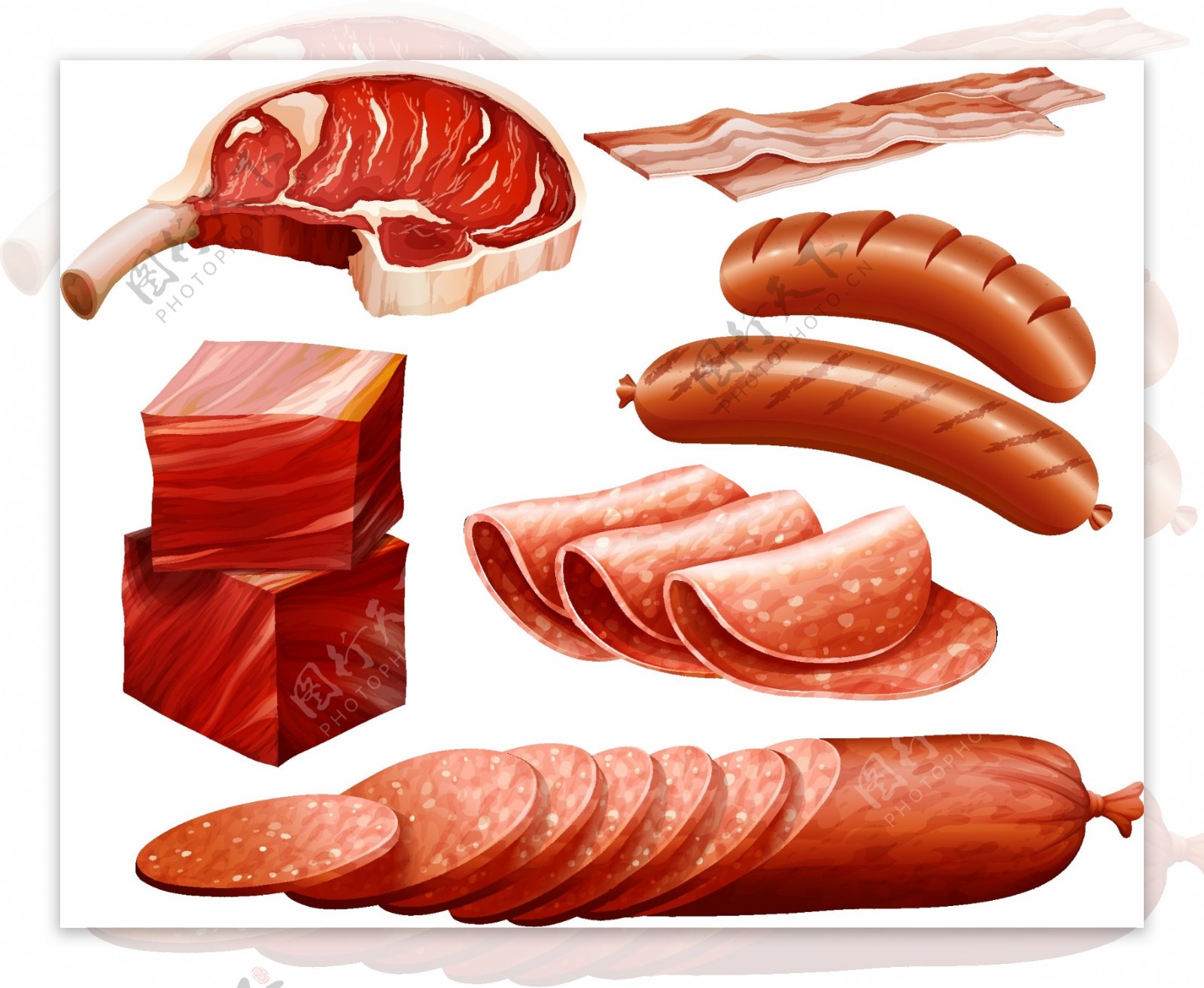 7款美味肉制品设计矢量图