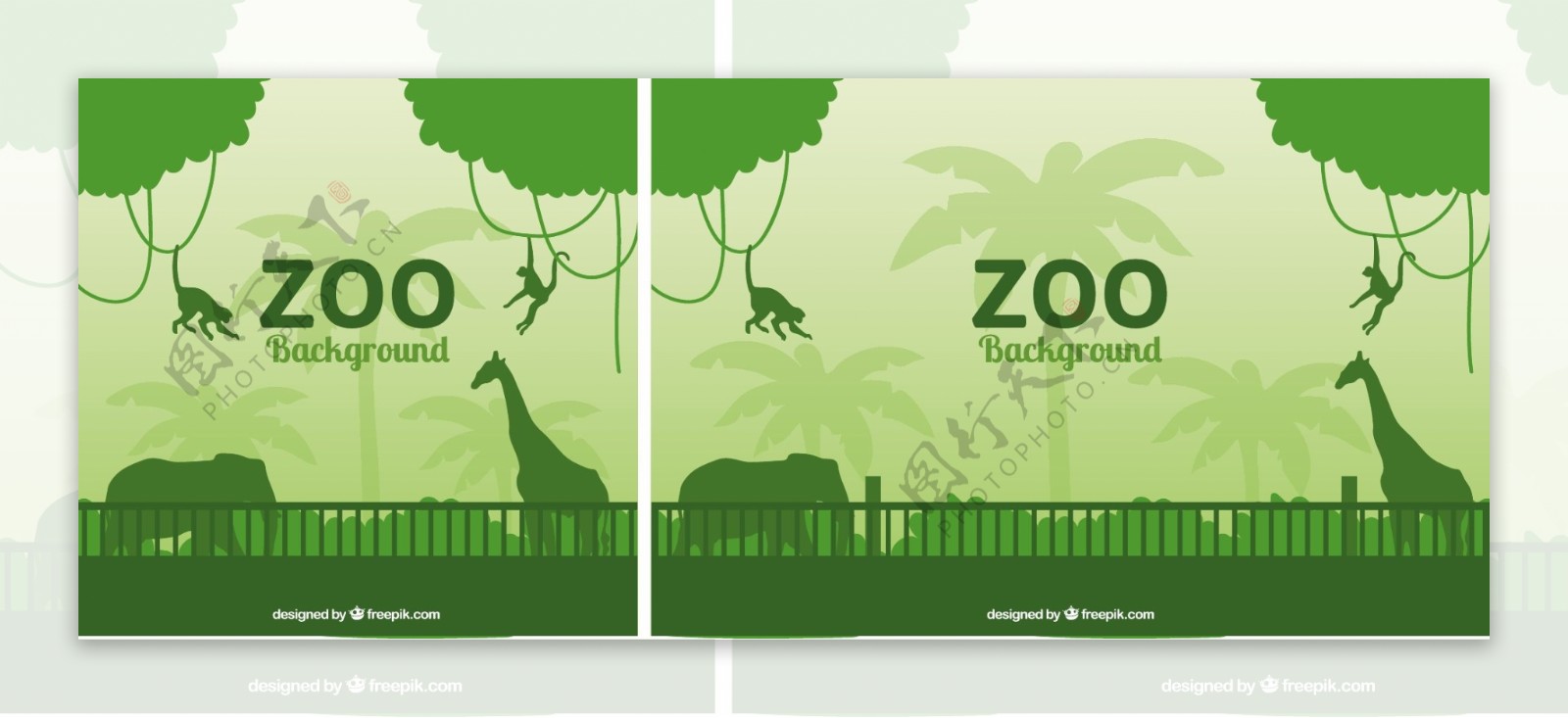 在动物园的背景绿色野生动物剪影