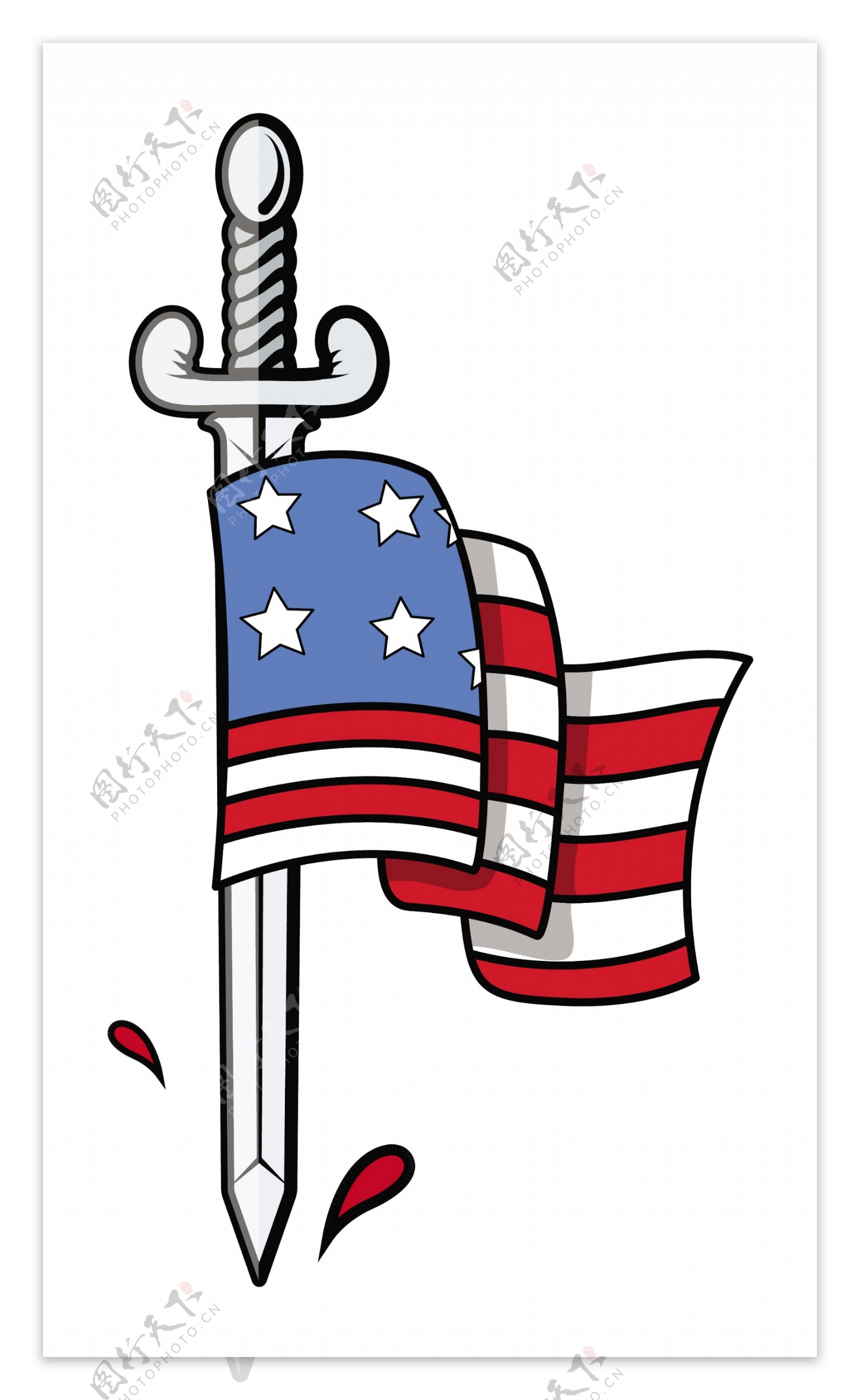 美国国旗的剑爱国概念矢量插画
