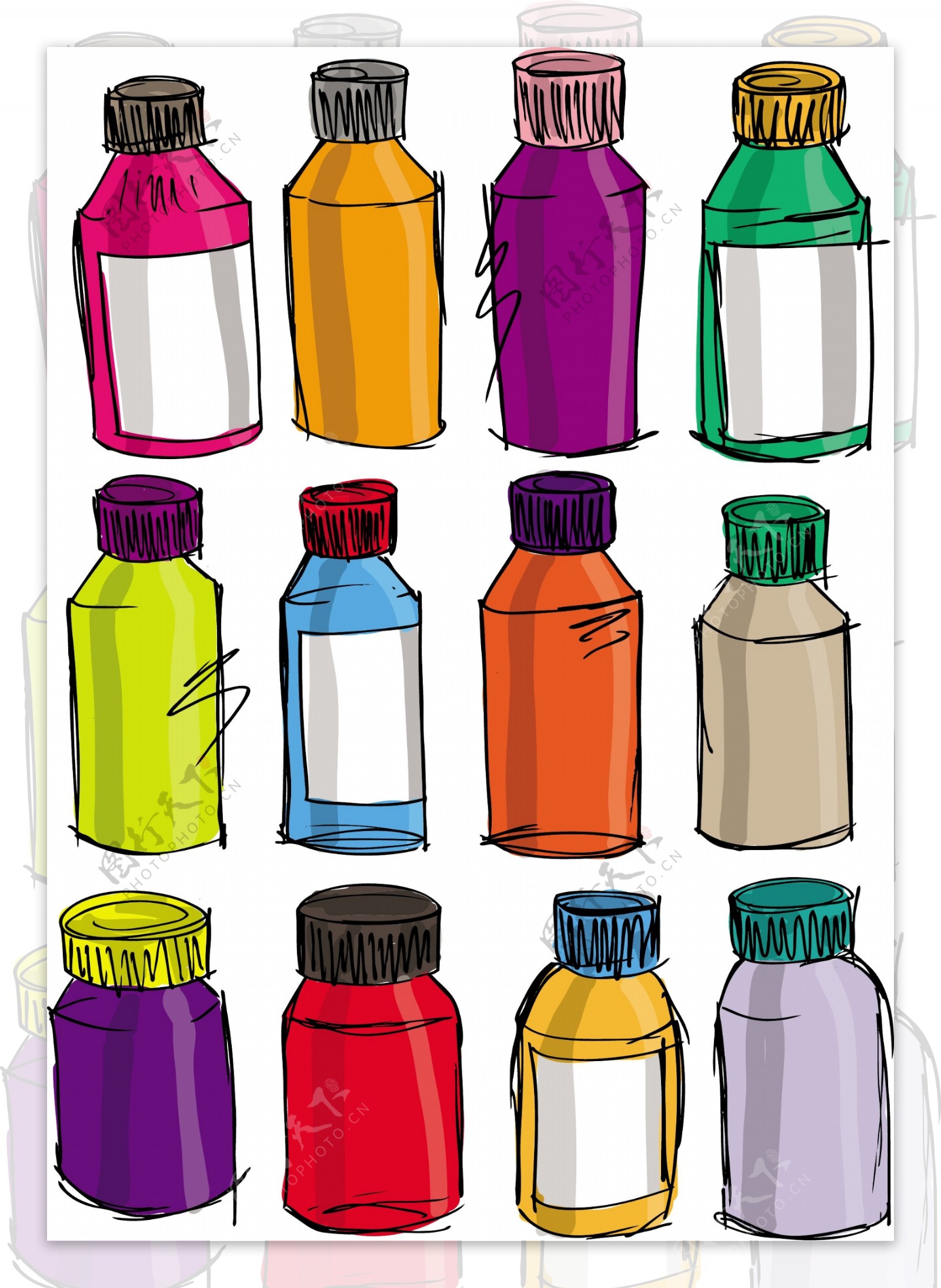 彩色瓶插画矢量图
