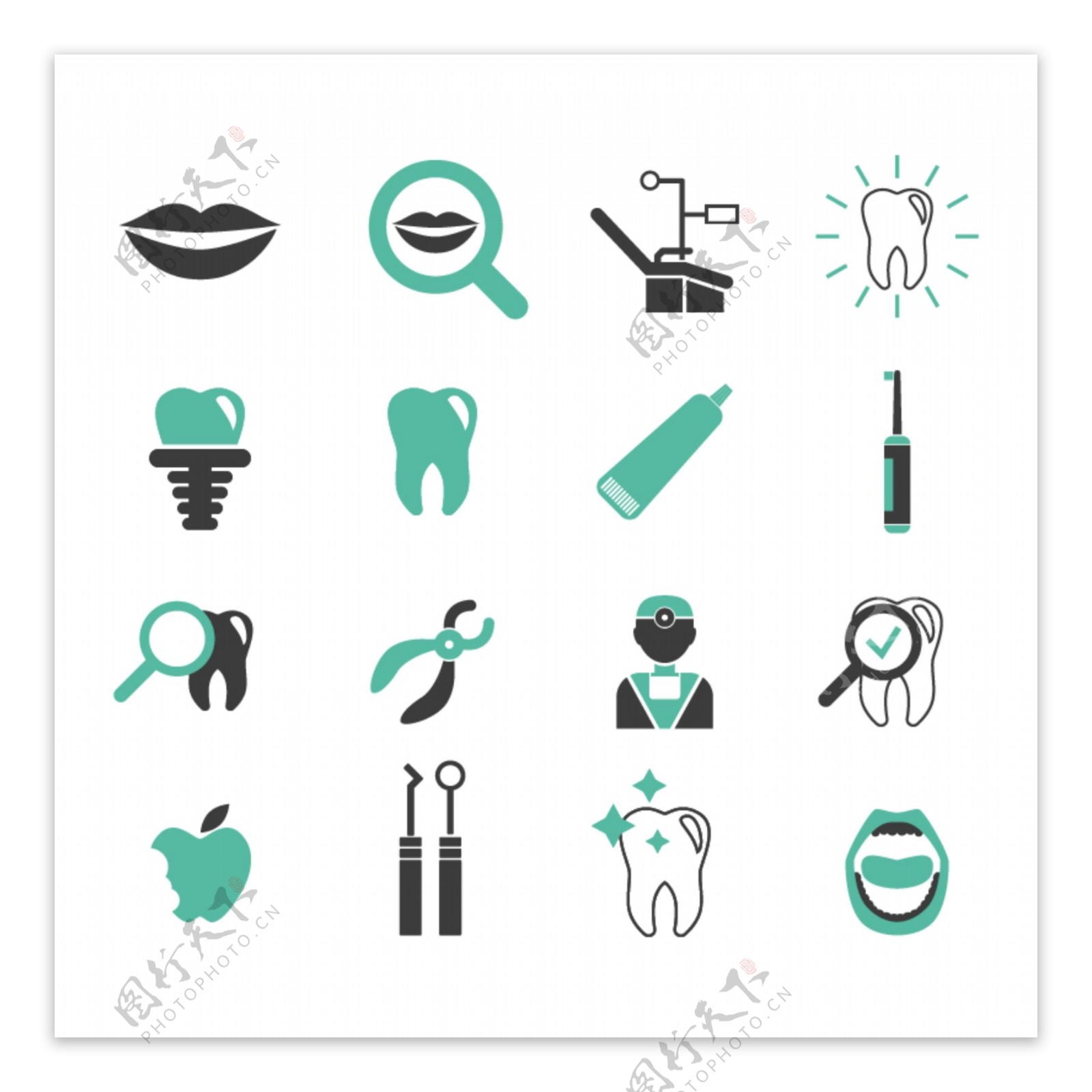16款绿色牙齿护理图标