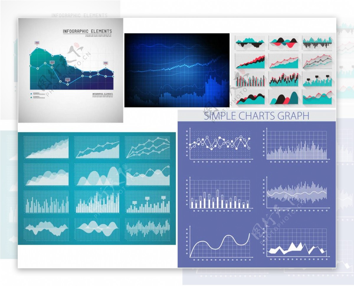 样式不一的数据统计图表矢量素材