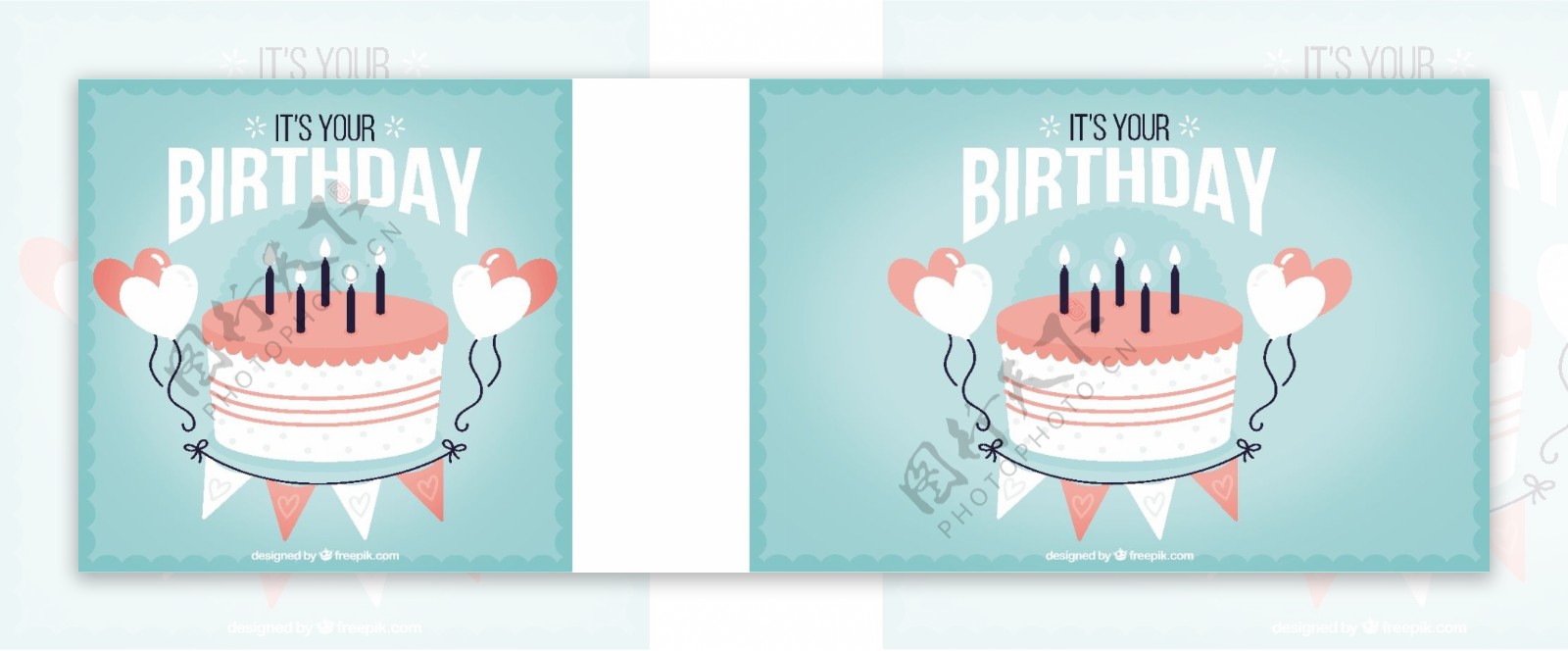 带蛋糕和心形气球的生日背景