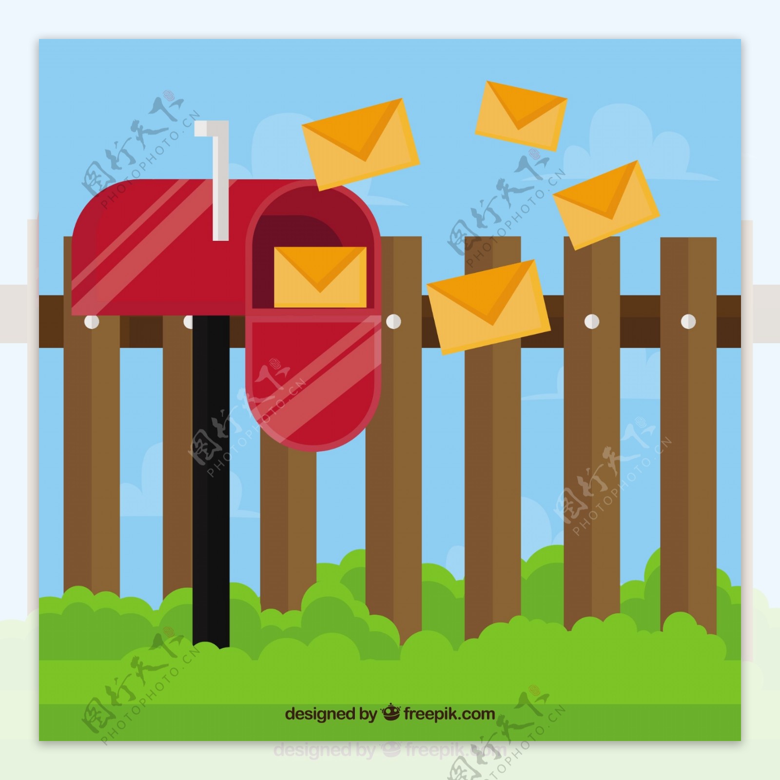 红色邮箱背景和信件