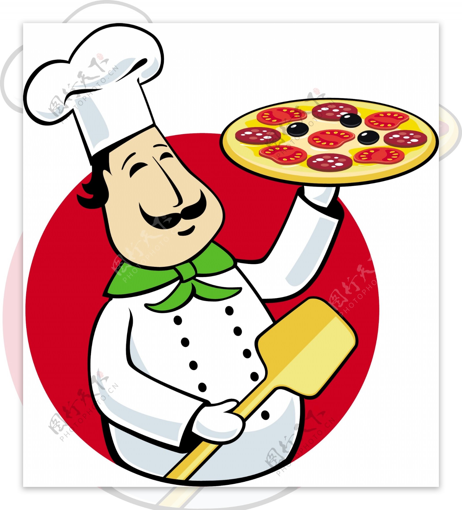 端着披萨的卡通厨师