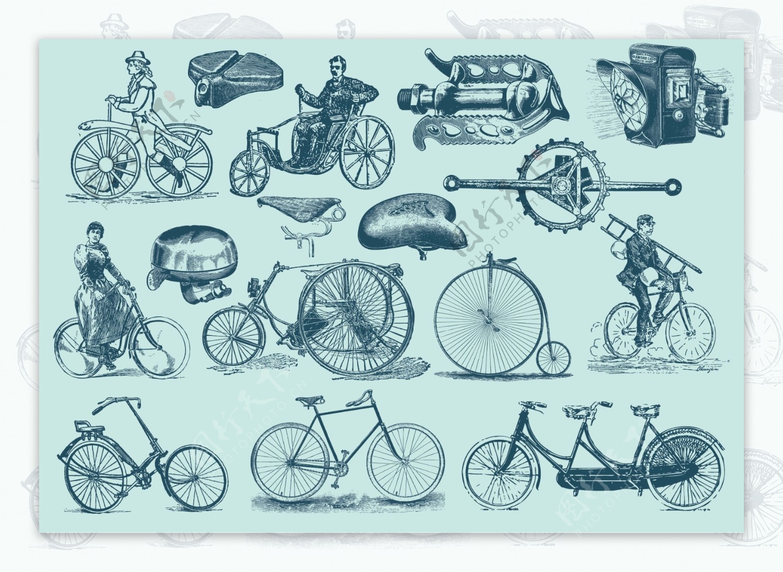 蓝色老式自行车插图