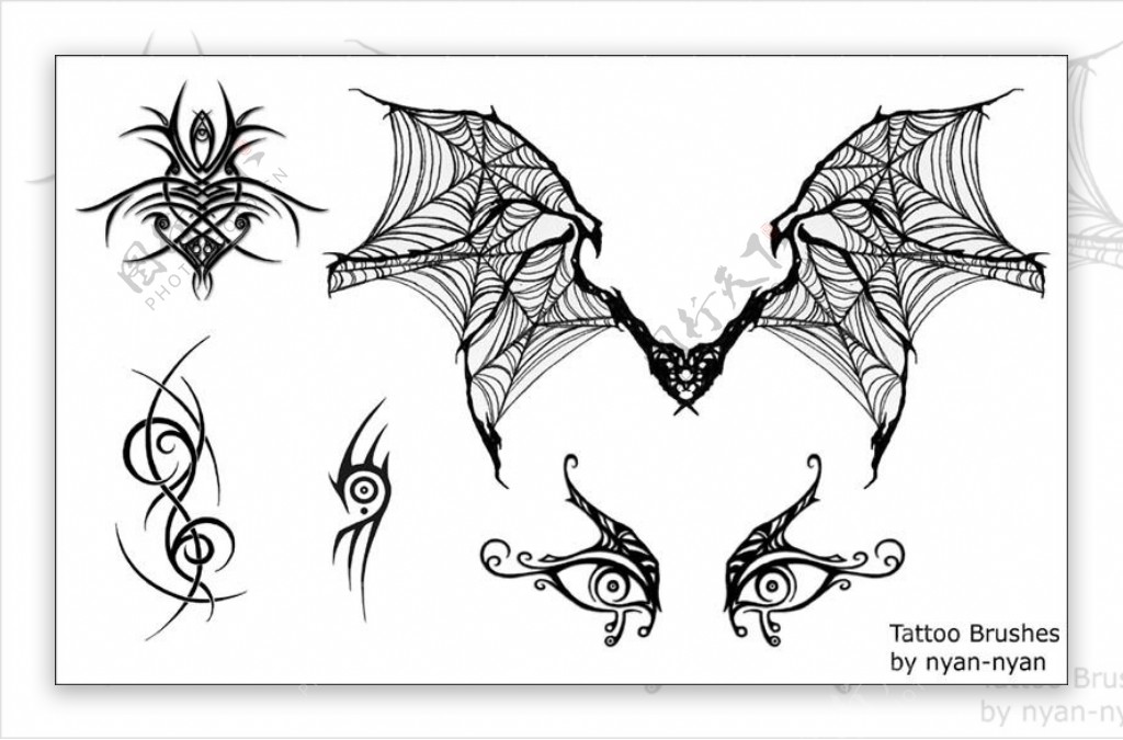 蝙蝠纹饰恐怖眼睛纹身PS图案笔刷