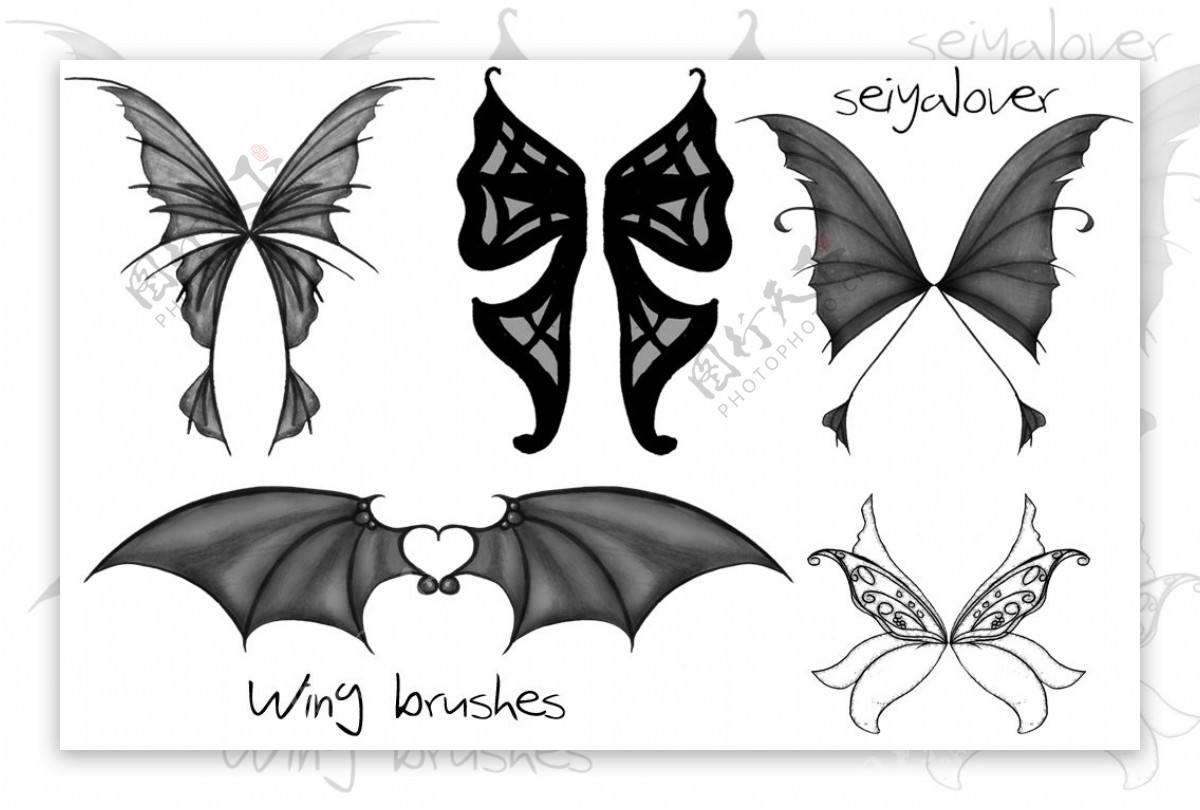 蝙蝠恶魔精灵妖精仙女PS翅膀笔刷素材