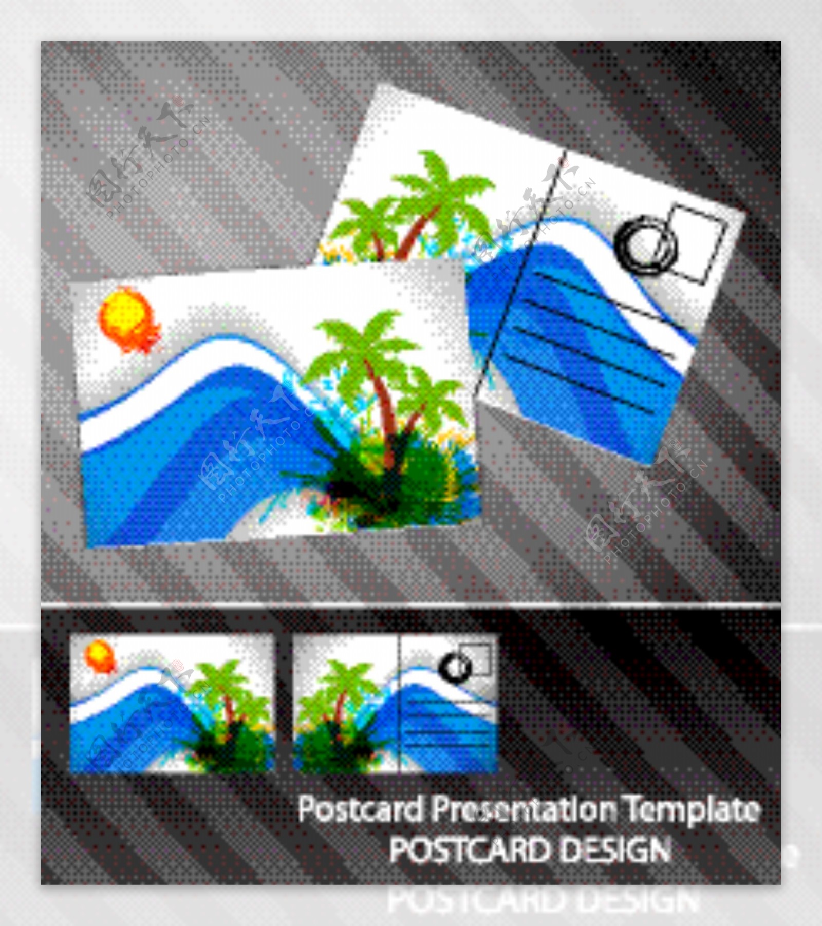 热带主题明信片设计矢量图