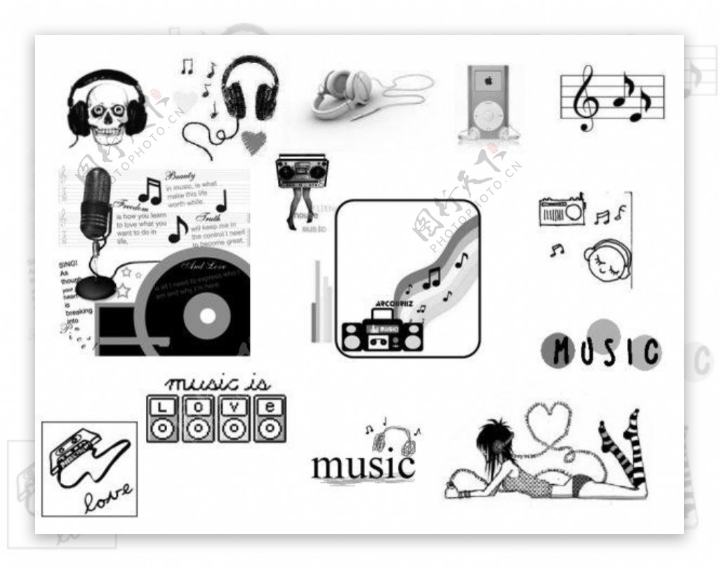 Music卡通涂鸦音乐元素PS笔刷