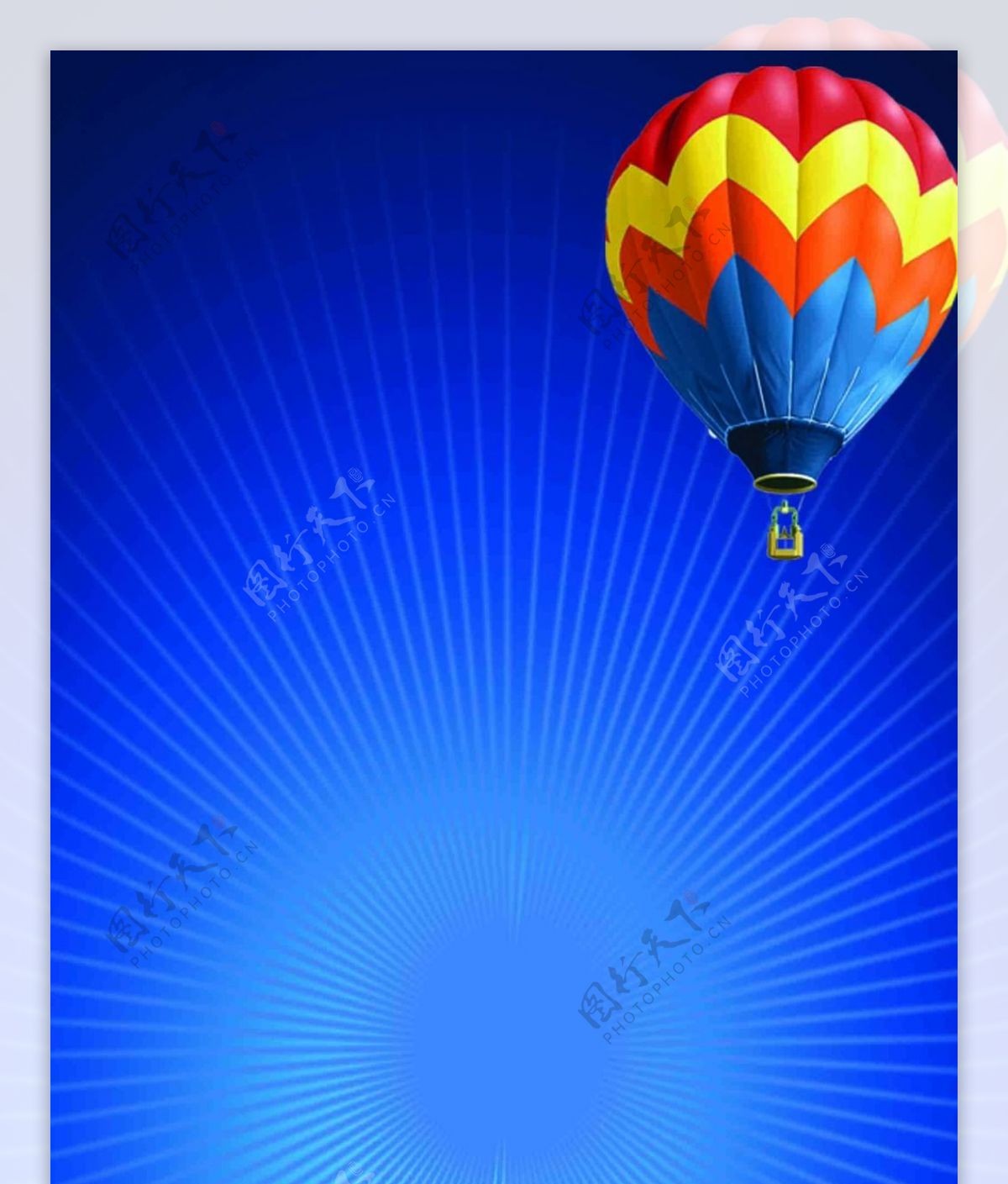 热气球礼物花瓣蓝色背景