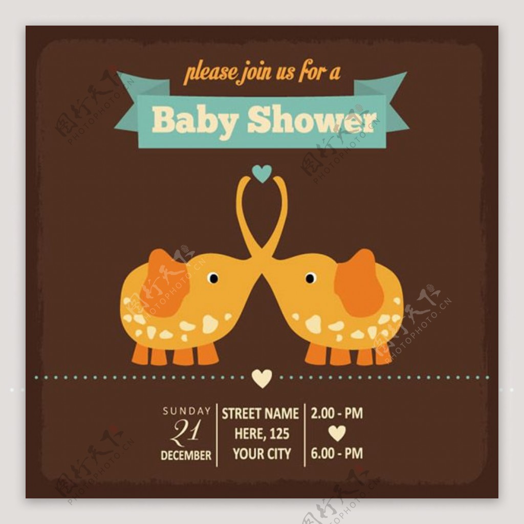 大象迎婴派对海报矢量素材下载