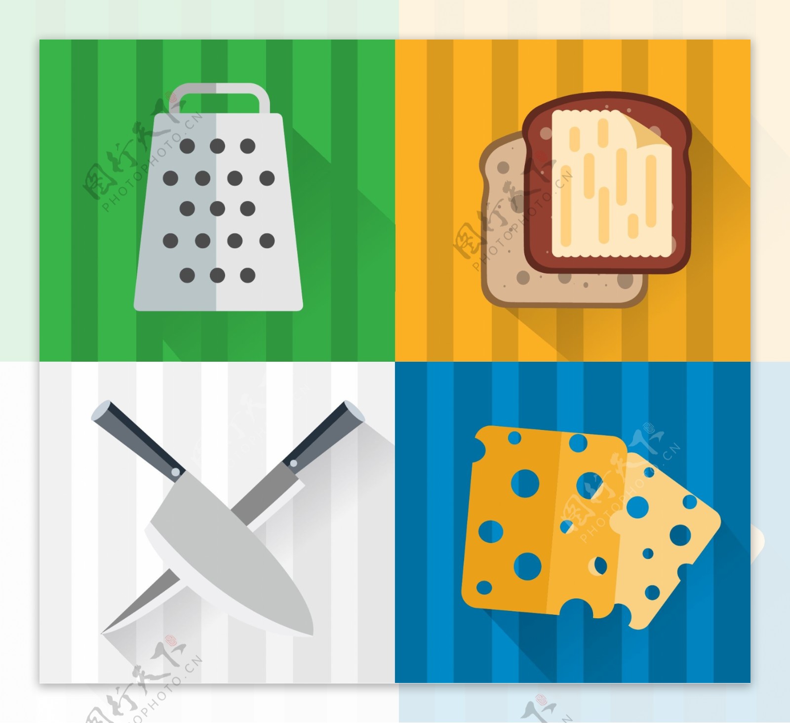 奶酪面包道具组合卡通图标集合