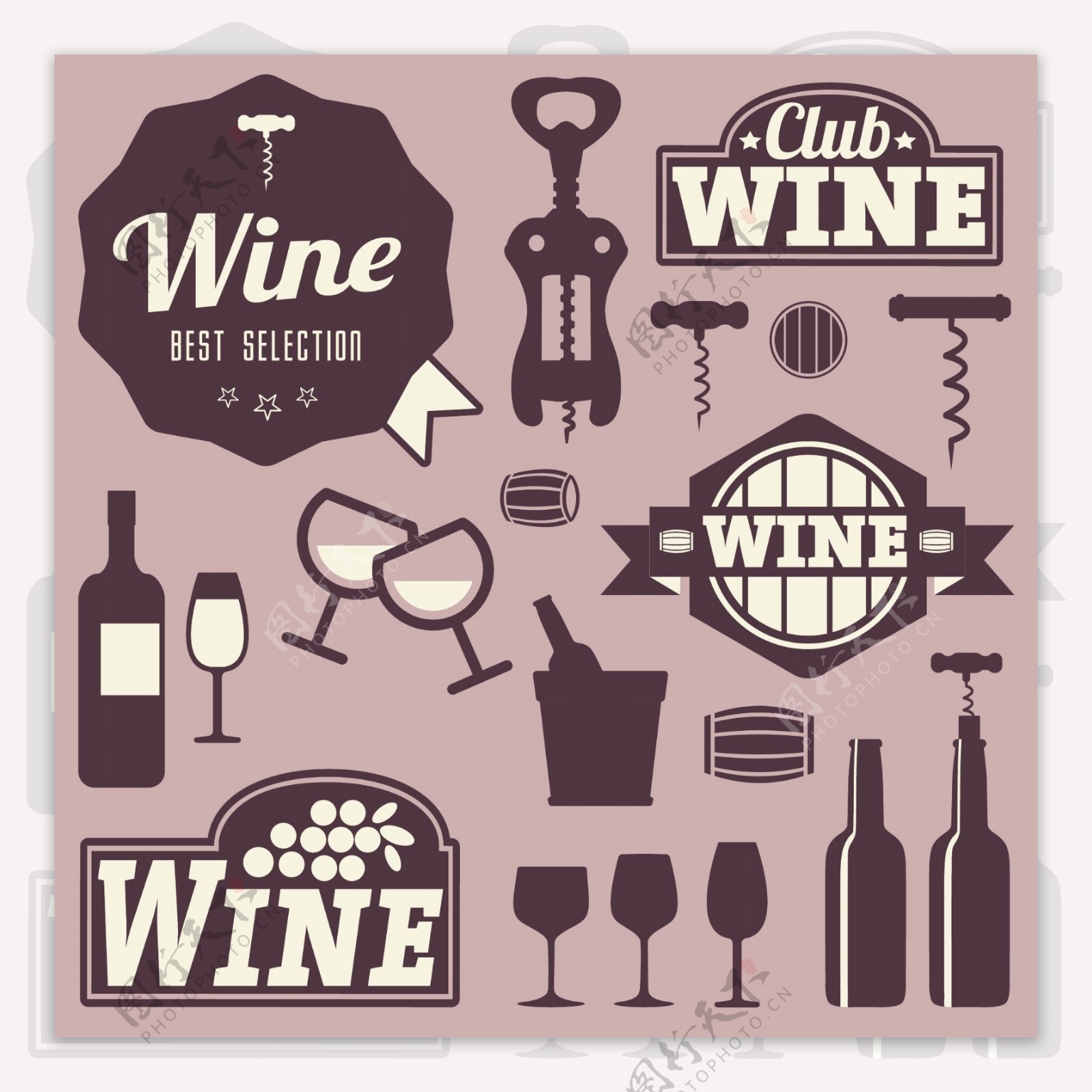葡萄酒标签和图标设计
