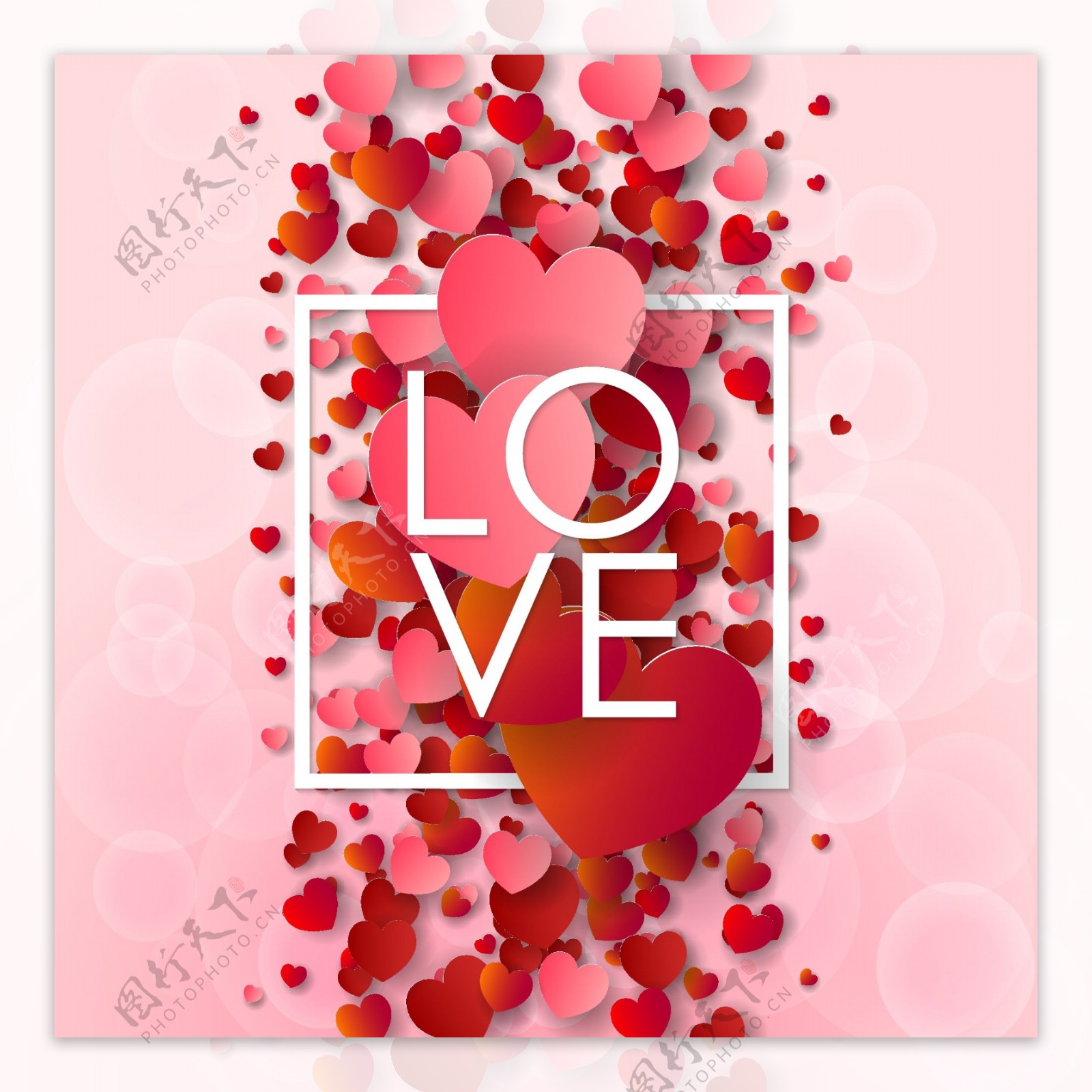 情人节框架与红色的心和粉色背景矢量图