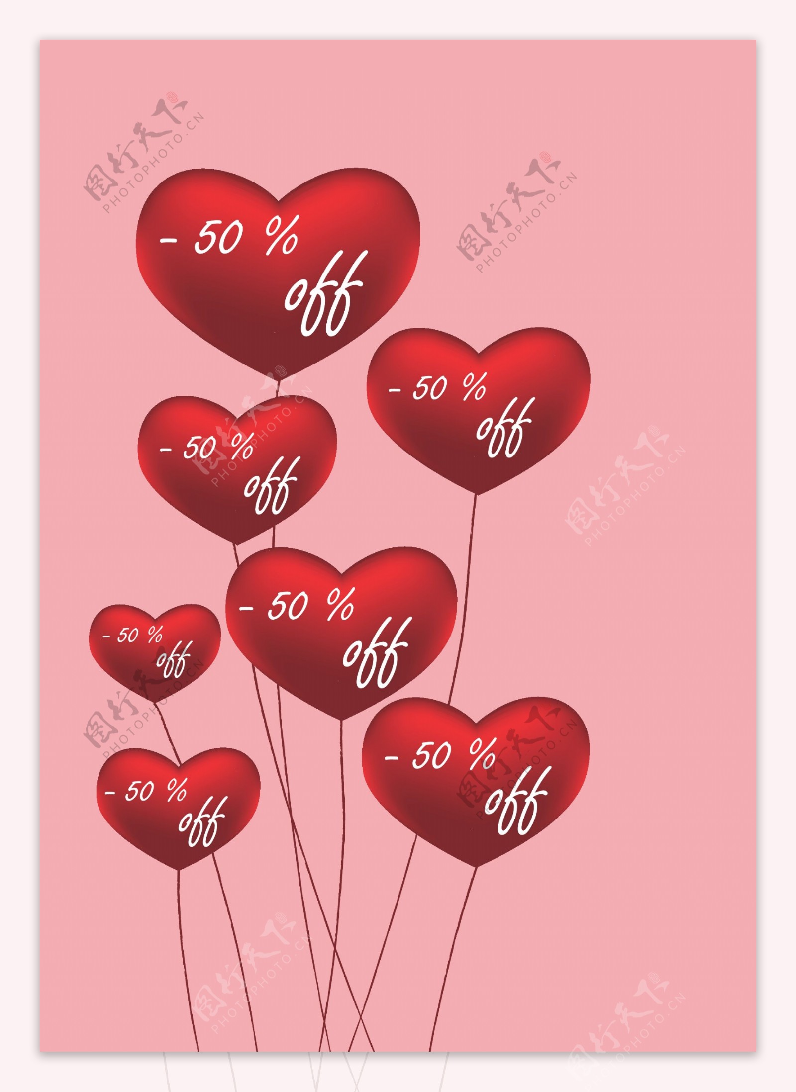 红色爱心气球图标背景图案
