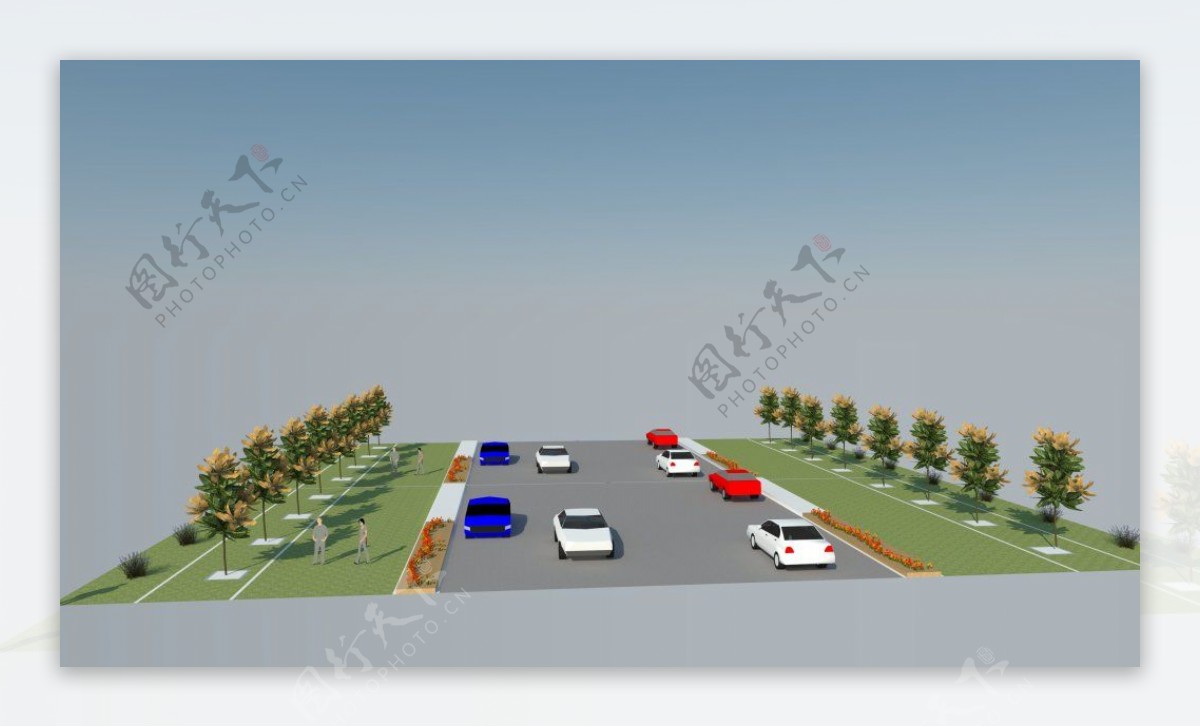 道路绿化典型设计效果图su文件