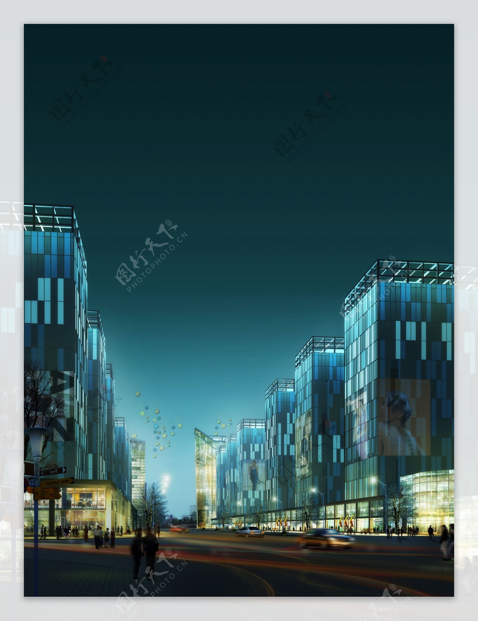 商业街夜景效果图片