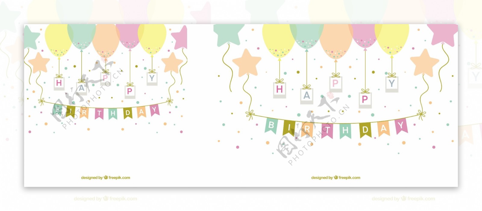 生日背景与气球和花环粉彩颜色
