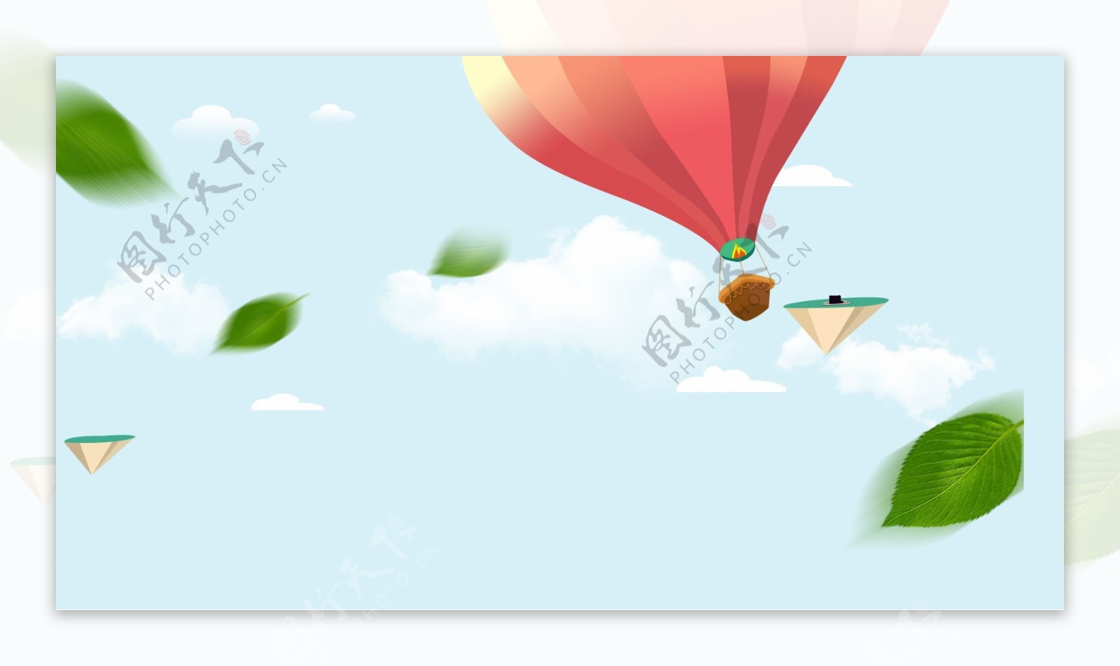 氢气球落叶浮岛天空背景