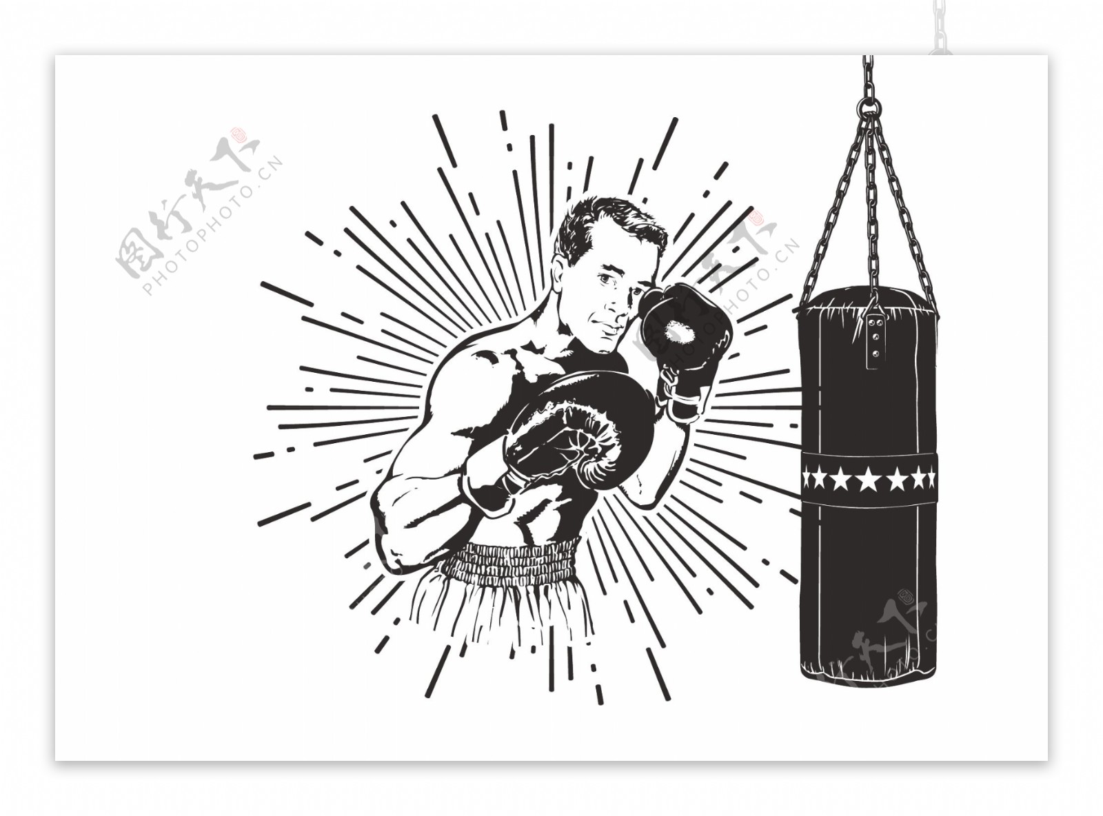 自由旧时代的拳击手矢量插画