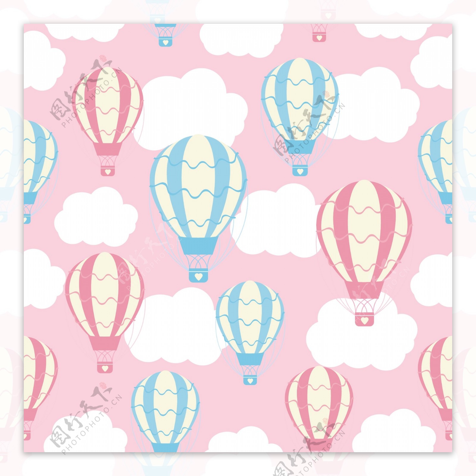 热气球白云装饰图案粉红色背景