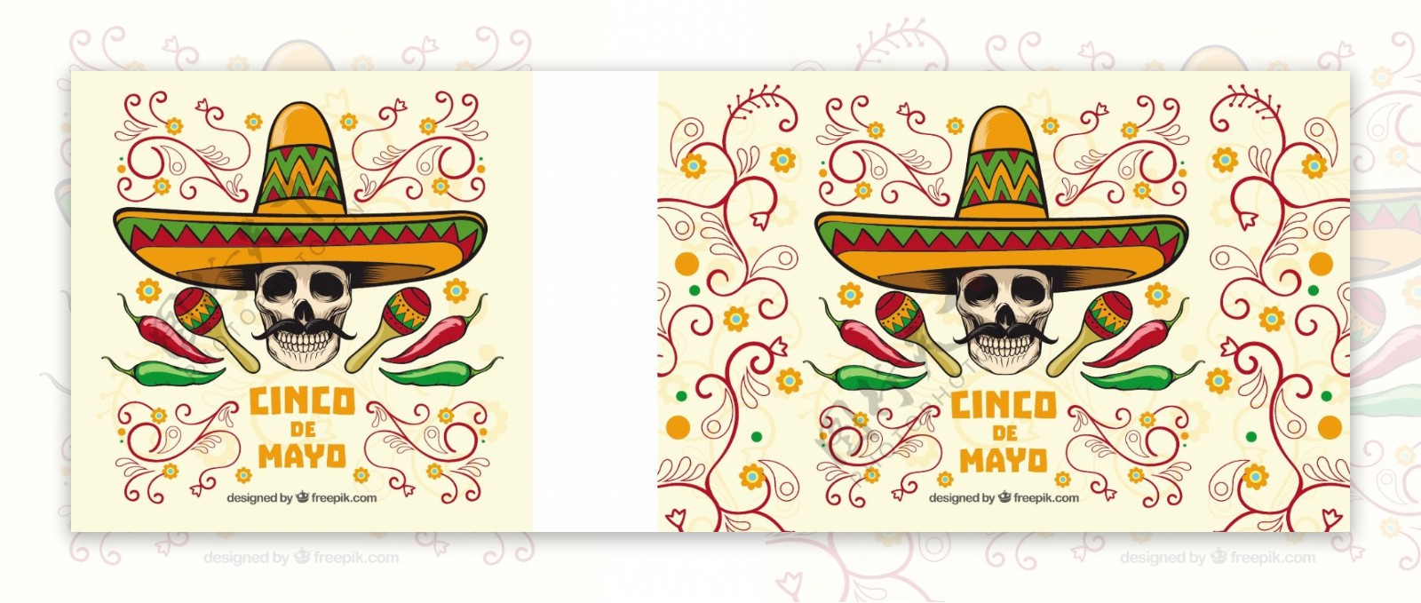 Cincodemayo的头骨背景和墨西哥帽