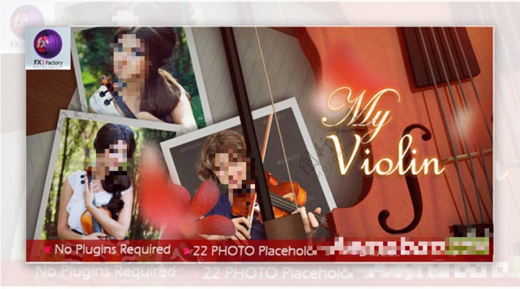 优雅的小提琴主题图片展示AE模板