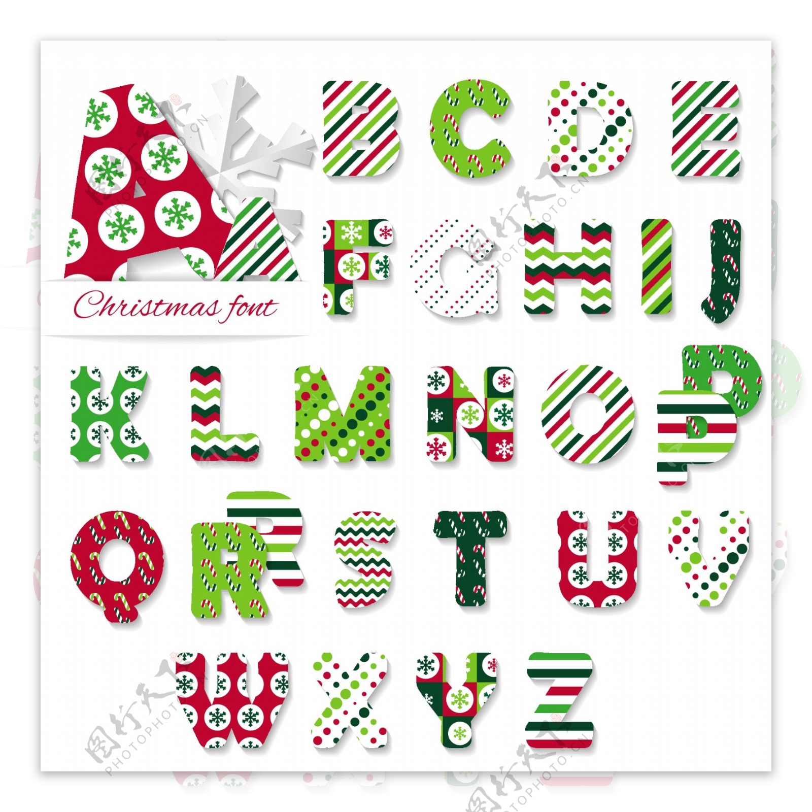 26个创意圣诞节字母矢量图图片