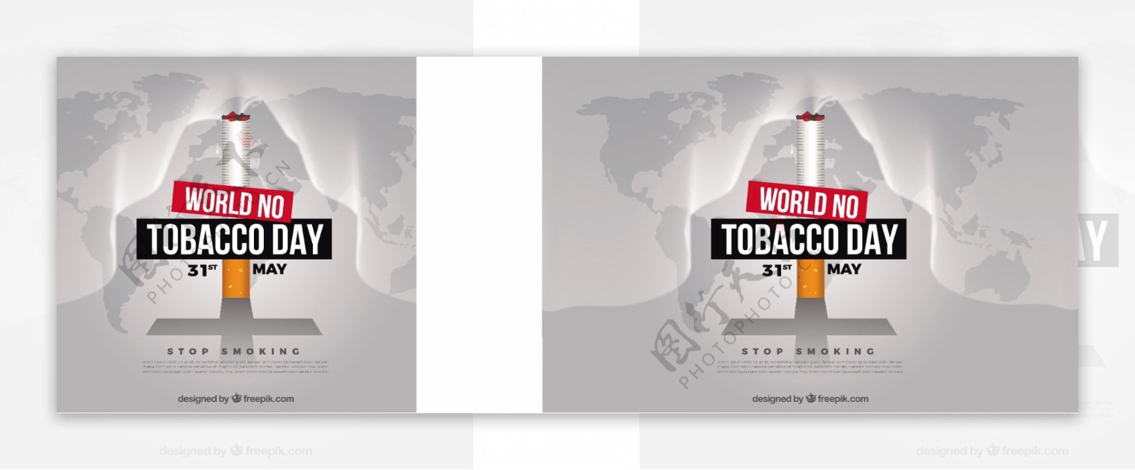 世界无烟日背景与世界地图上的香烟
