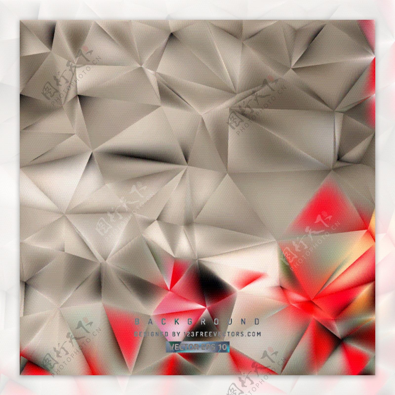 抽象红灰度多边形三角图案背景