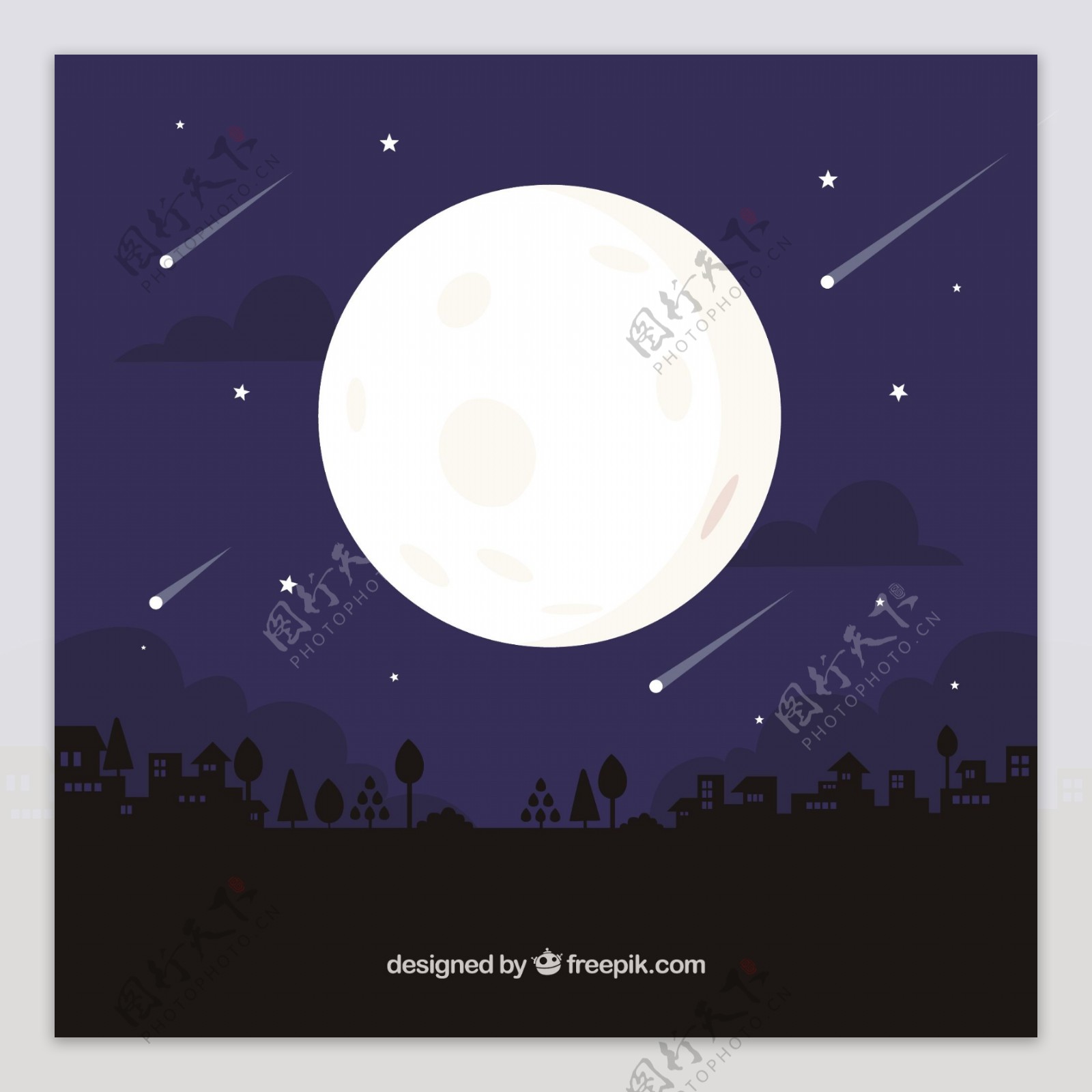 月亮流星夜景背景