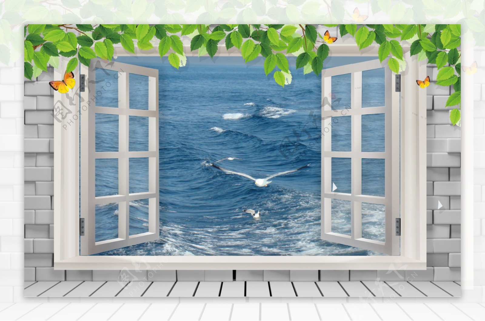 3D海景背景墙图片