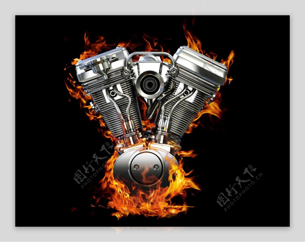 带火焰的摩托车发动机图片