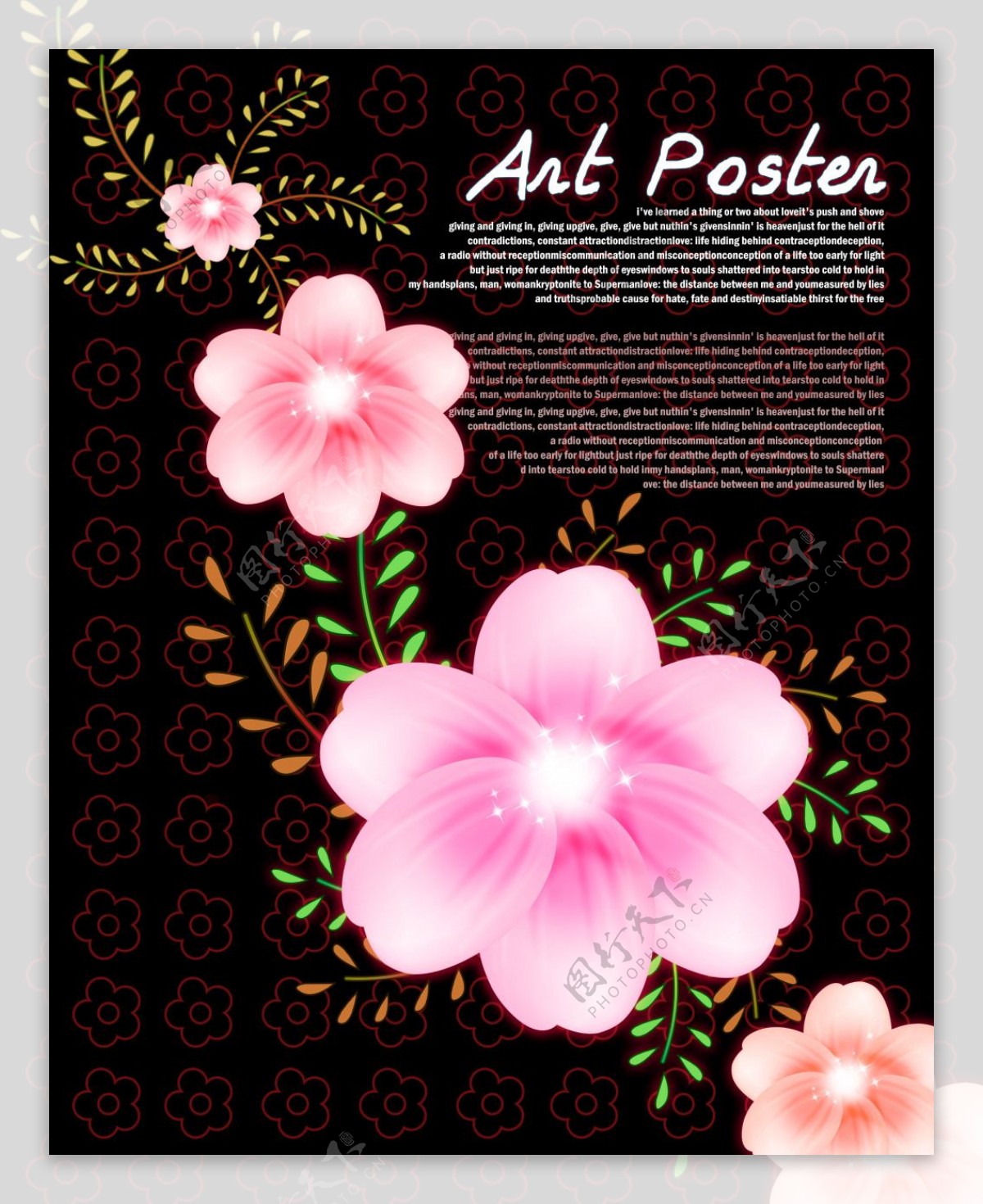 粉红色花朵点缀的背景PSD分层素材