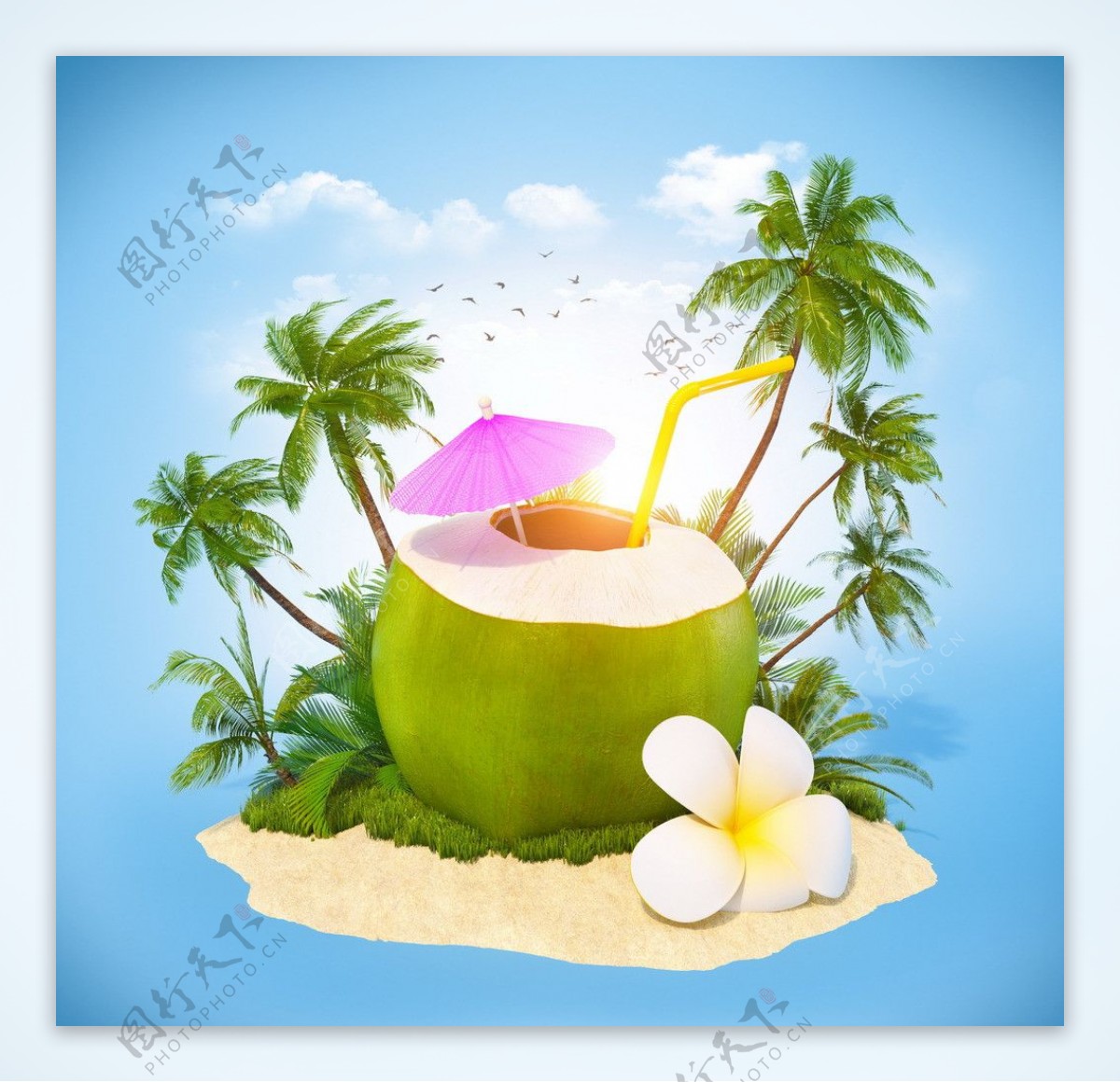 椰子汁夏季旅游广告