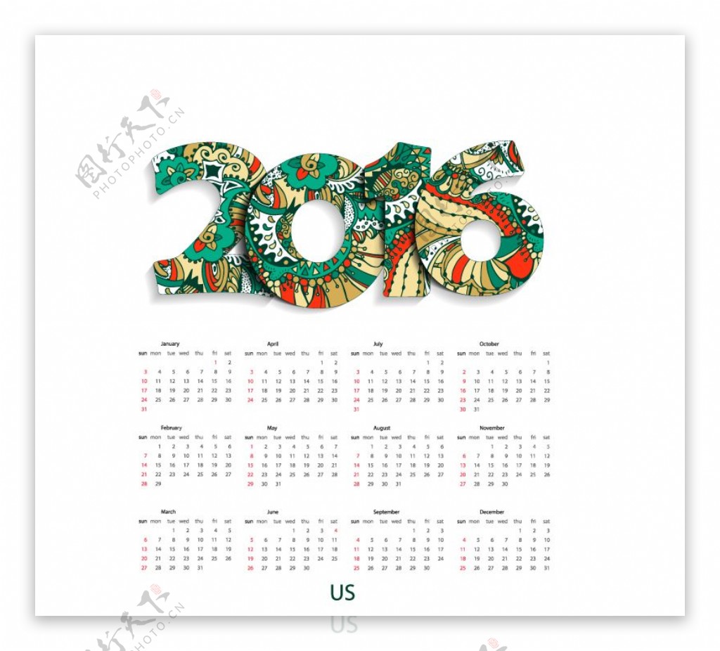 年历设计矢量模板适用于猴年日历