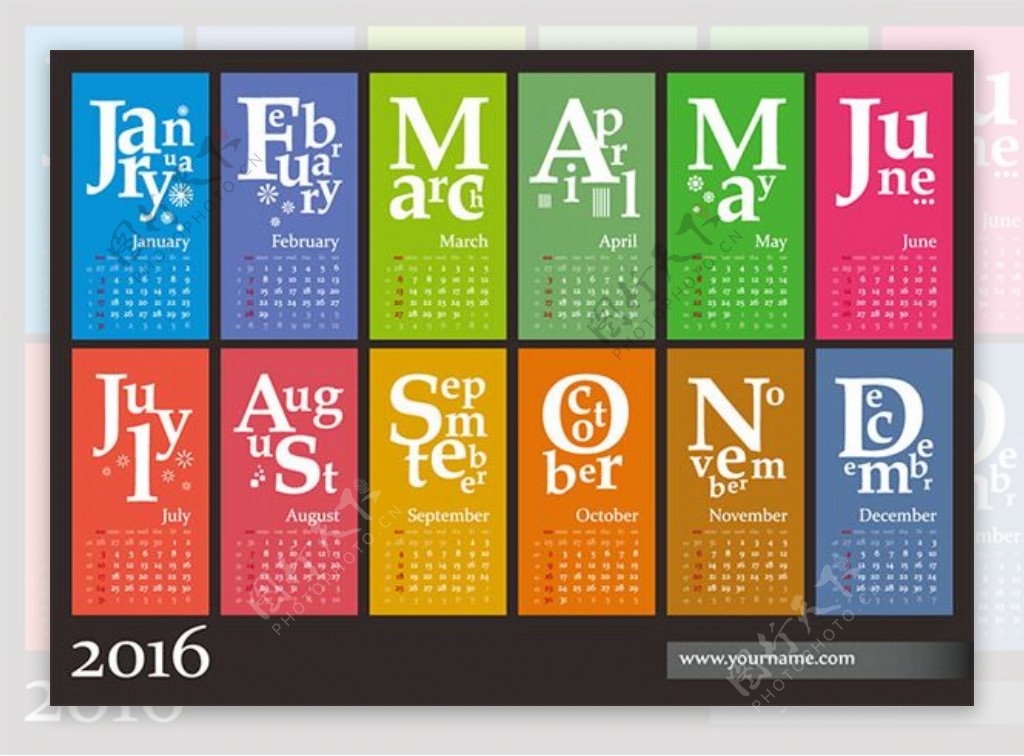 个性字母日历设计矢量素材
