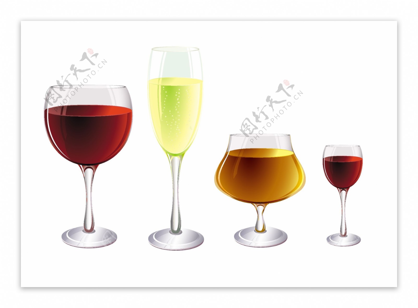 四种款式的酒杯