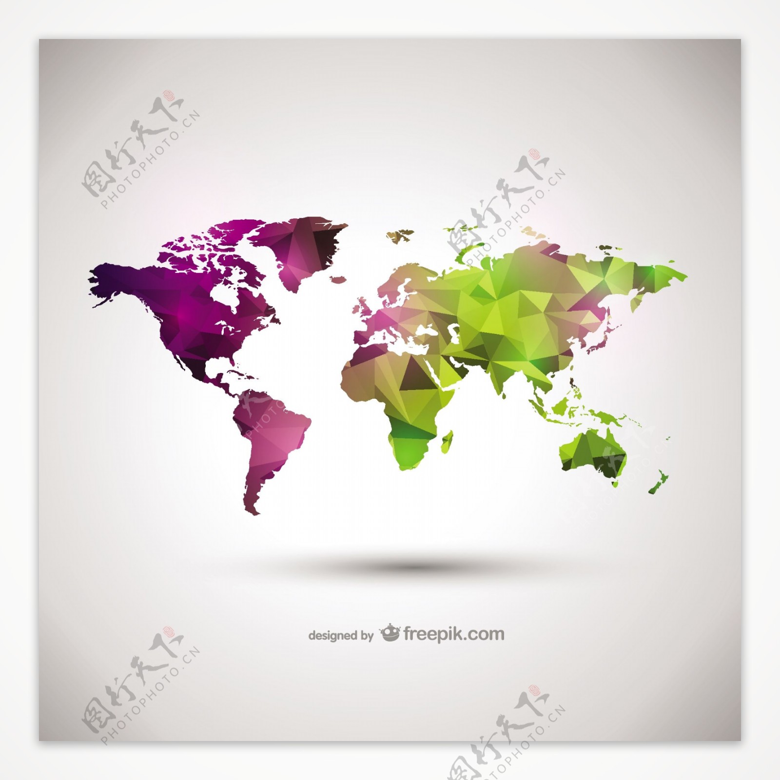 绿色和紫色的多边形世界地图
