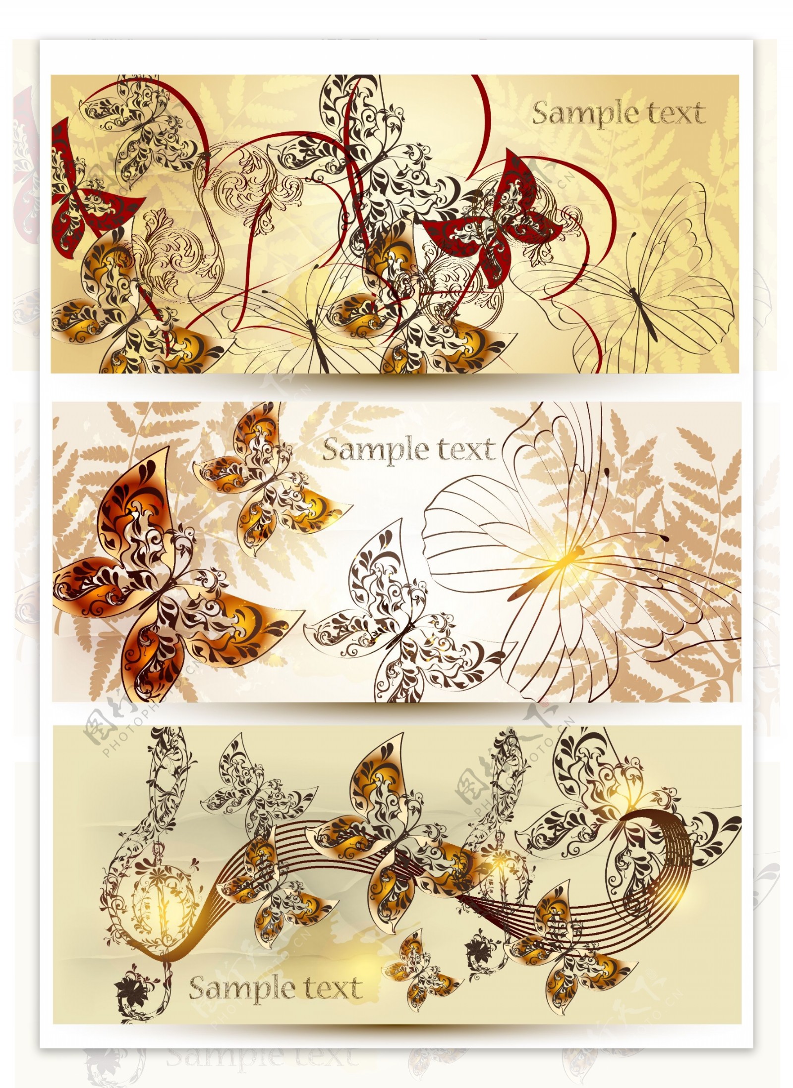 时尚花卉蝴蝶背景矢量素材图片
