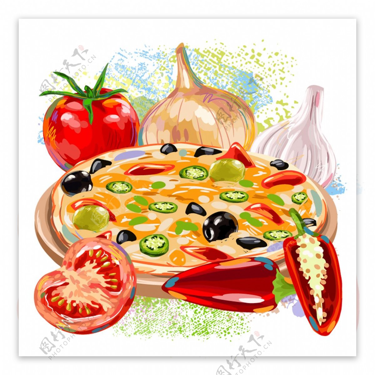 美味蔬菜和披萨矢量素材